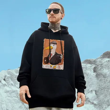 美式oversize港风胖子连帽卫衣男生潮牌潮流大码男装春秋冬季加绒商品大图