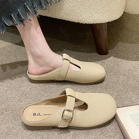 无后跟懒人鞋女一脚蹬2023新款春季平底百搭舒适软底单鞋包头半拖商品大图