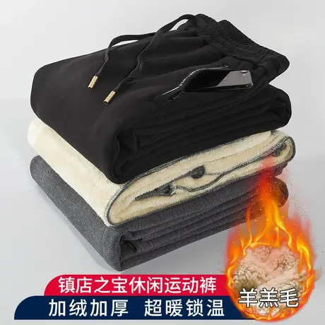 秋冬季奥粒绒裤子男士加绒加厚束脚休闲长裤百搭直筒宽松运动卫裤商品大图