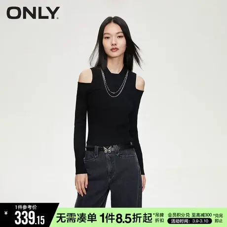 ONLY春秋时尚显瘦长袖修身拼接半高圆领针织衫女|122313066商品大图
