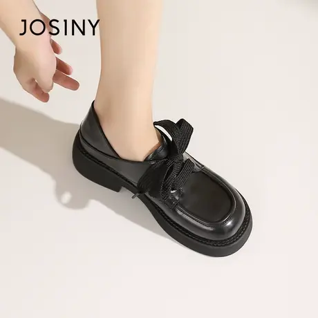 Josiny/卓诗尼粗跟单鞋2023秋季新款英伦风百搭休闲JK制服乐福鞋商品大图