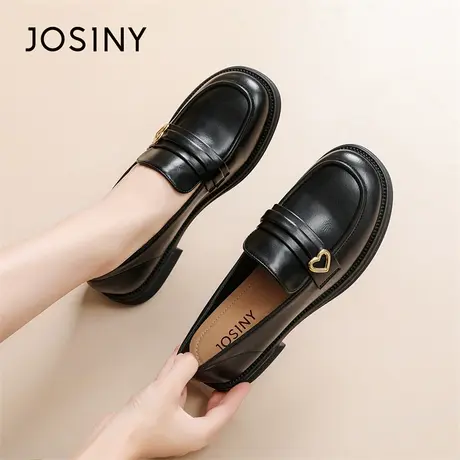 Josiny/卓诗尼乐福鞋女鞋2024新款春秋季黑色高级感软底粗跟单鞋图片