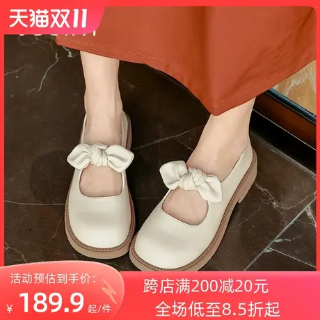 卓诗尼2023秋季新款粗跟小皮鞋时尚蝴蝶结单鞋潮流百搭玛丽珍鞋女图片