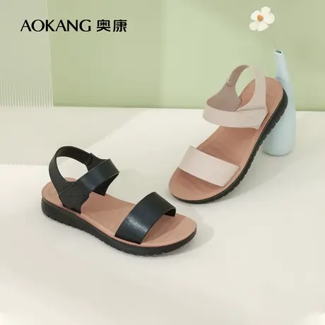 奥康女鞋2023夏季新款真皮平底中老年凉鞋平跟软底舒适妈妈鞋百搭图片