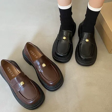 复古超火乐福鞋女2024年春季新款粗跟单鞋通勤配裙子英伦风小皮鞋商品大图