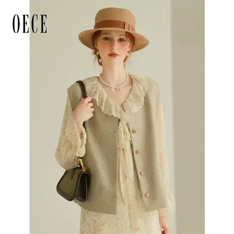 Oece复古优雅马甲女2023秋季新款女装设计感气质马夹背心外套图片