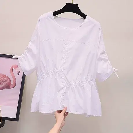 衬衫女设计感小众2023夏季新款抽绳宽松显瘦褶皱衬衣娃娃衫潮百搭图片