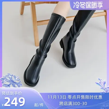 奥康女鞋 2022冬季新款骑士靴子女长筒靴皮靴黑色显瘦时尚休闲潮图片