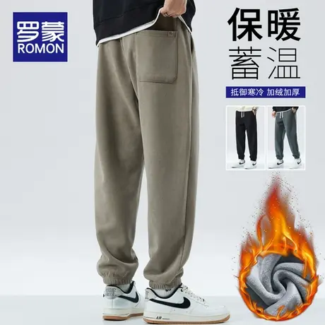 罗蒙加绒运动裤男冬季潮牌休闲裤子男士保暖外穿束脚弹力重磅卫裤商品大图
