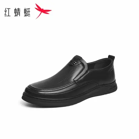 红蜻蜓休闲皮鞋2025春秋新款男鞋一脚蹬真皮舒适通勤中年爸爸鞋子商品大图