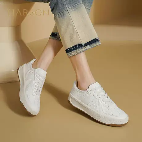 哈森真皮德训鞋复古休闲小白鞋运动鞋2025春季新款女鞋HGCS250138商品大图