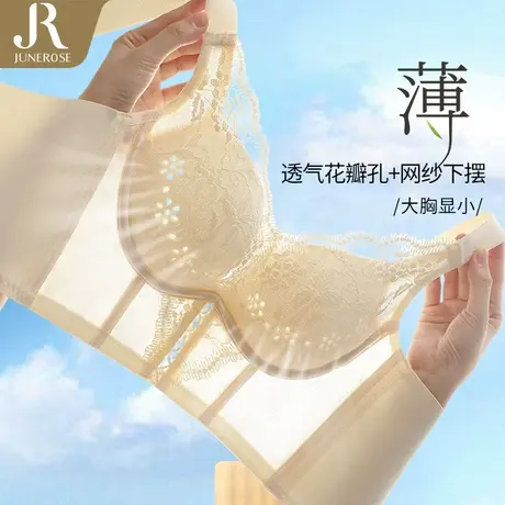 六月玫瑰透气洞洞杯薄款聚拢调整型文胸防下垂收副乳内衣女无钢圈商品大图