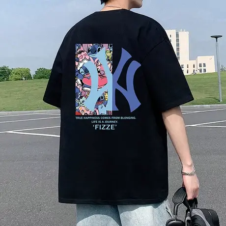 重磅纯棉短袖t恤男夏季2025新款美式高街半袖oversize宽松上衣服商品大图