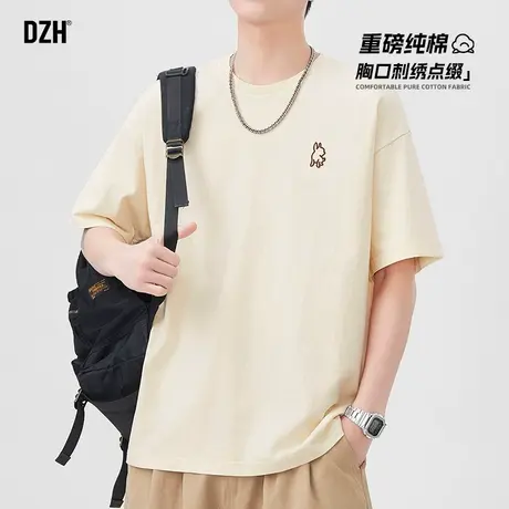男士日系重磅短袖t恤男夏季纯棉五分袖上衣刺绣半袖体恤2025新款商品大图