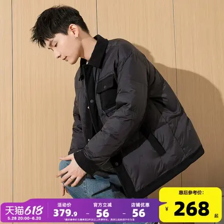 唐狮2024冬季新款男羽绒服灯芯绒翻领拼接衬衫休闲加厚夹克外套潮商品大图