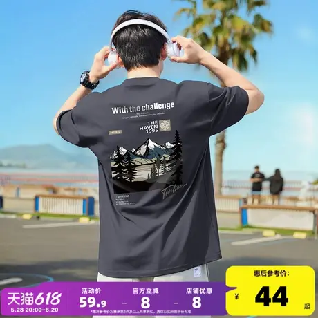 唐狮2025春夏新款男短袖T恤后背印花宽松圆领上衣潮流内搭打底衫t商品大图