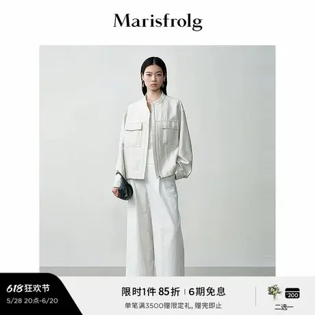 【无压力职场】玛丝菲尔秋纯棉简约白色阔腿直筒休闲裤商品大图