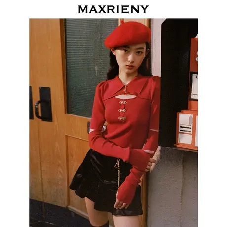 MAXRIENY秋冬新款复古上衣女装镂空打底衫修身针织衫图片