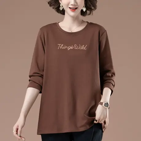 春秋新款长袖t恤女加肥加大码女装宽松纯棉烫钻遮肚子显瘦打底衫商品大图