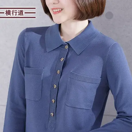 冬装翻领上衣针织衫毛衣女打底衫2023新款冬季纯色口袋长袖大码图片