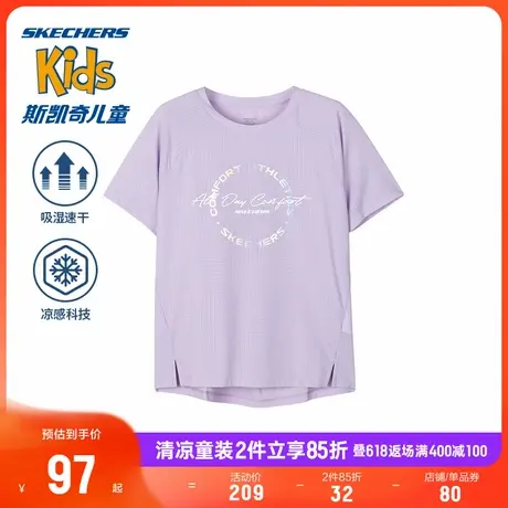 【斯凯奇旋风速干T】童装女童针织圆领短袖舒适透气儿童运动T恤衫商品大图