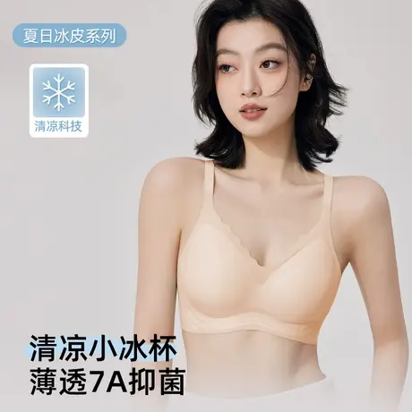 都市丽人无痕内衣女夏季薄款防下垂收副乳冰丝凉感大码胖mm文胸罩商品大图