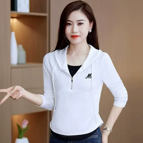 拉夏贝尔假两件修身连帽卫衣女2025初秋款洋气减龄百搭外穿打底衫商品大图