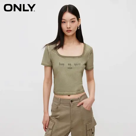 ONLY2024春季新款复古休闲百搭字母方领修身短袖T恤女|124101097商品大图