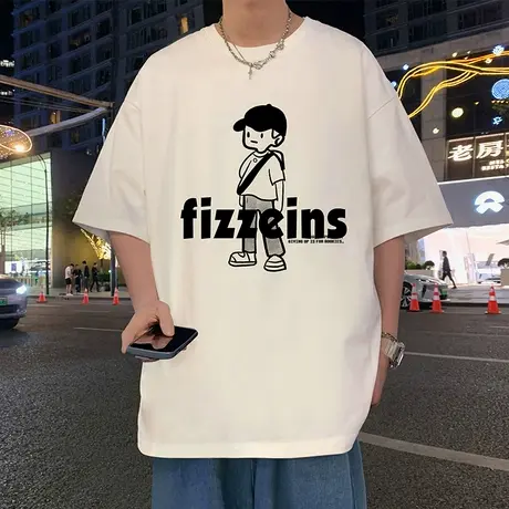 短袖T恤男夏季2025新款圆领半袖港风男生运动宽松上衣纯棉体恤衫图片