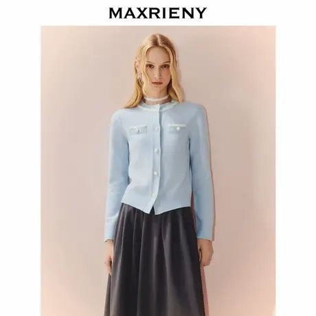 MAXRIENY千金miu系羊毛针织外套25秋款baby蓝毛衫开衫外搭小衫女商品大图