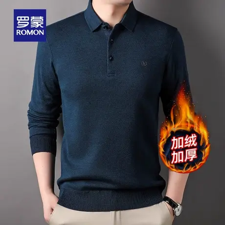 【加绒保暖】罗蒙男士商务百搭T恤衫2025秋冬新款翻领长袖polo衫商品大图