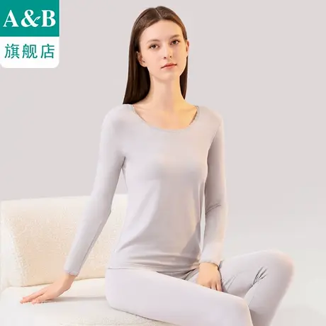 ab内衣保暖套装薄款莫代尔棉花边领弹力透气女士秋衣秋裤N808商品大图