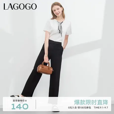 LAGOGO黑色高腰简约气质休闲裤女拉谷谷夏季新款显瘦百搭直筒裤子图片