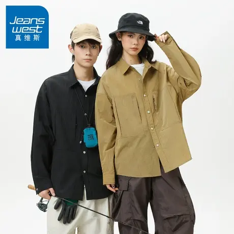 N5真维斯男士长袖衬衫2025新款秋季户外春秋情侣上衣男生休闲衬衣商品大图