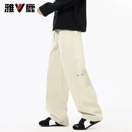 雅鹿宽松美式休闲阔腿裤2026春夏新款男青年百搭显瘦纯棉拖地长裤图片