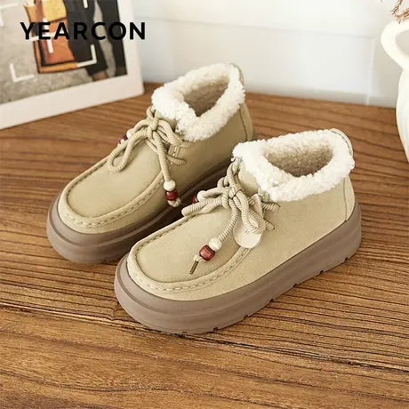 意尔康休闲棉鞋女冬季加绒保暖时尚百搭毛毛鞋胖脚宽大码雪地靴女图片