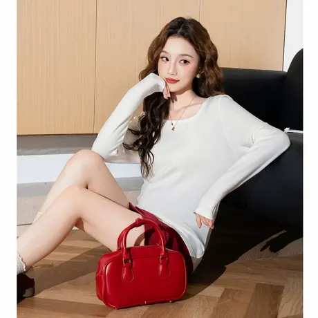 唐狮春季新款女针织方领自发热打底衫长袖显瘦内搭潮流insTD图片