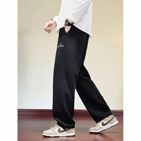 唐狮秋冬季休闲长裤男精致刺绣宽松运动风直筒裤子黑色男裤TUTA图片