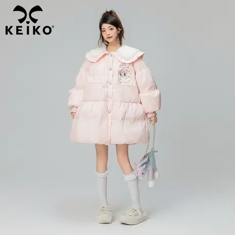 KEIKO 粉嫩毛绒娃娃领棉服棉袄女2023冬季设计感小众裙式加厚外套商品大图