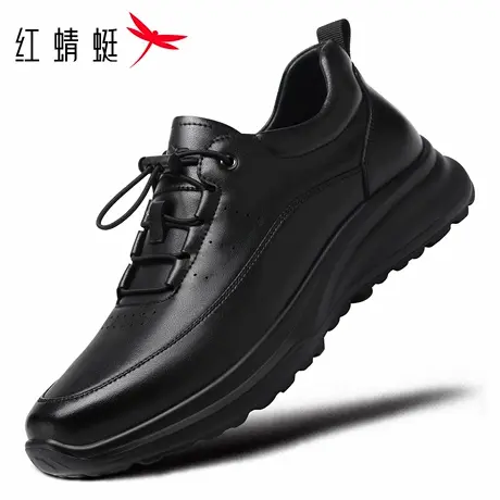 红蜻蜓男鞋新款鞋子男士懒人免系休闲运动鞋皮鞋男真皮透气防臭黑商品大图