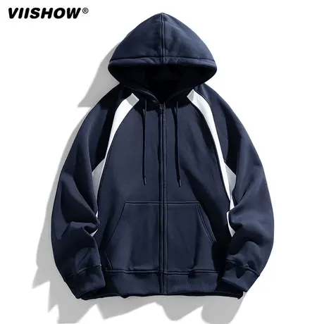 VIISHOW连帽开衫卫衣男春秋季宽松休闲运动加绒外套百搭潮牌上衣商品大图