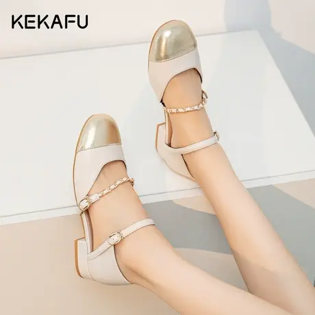 珂卡芙玛丽珍女鞋2023新款夏季浅口平底小香风单鞋法式包头凉鞋女商品大图