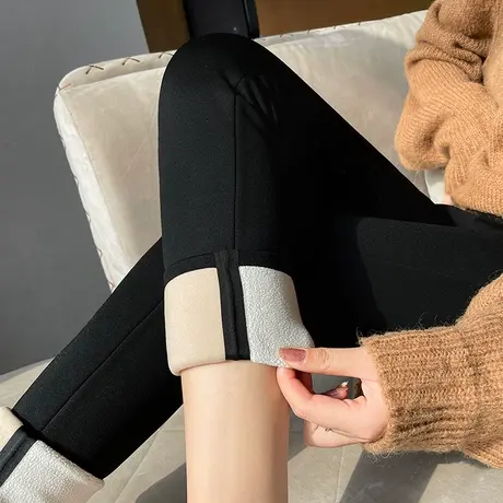 黑色加绒鲨鱼裤女秋冬新款高腰加厚收腹提臀瑜伽羊毛芭比打底裤子商品大图