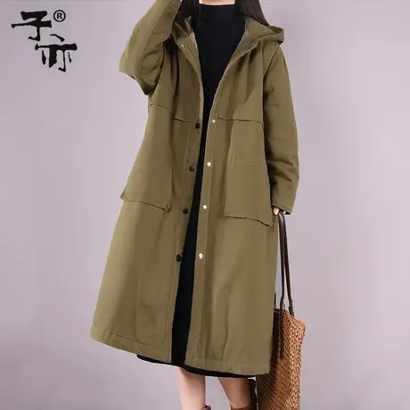 子亦冬装新款韩版大码外套 加厚大口袋连帽御寒棉衣棉服女装商品大图