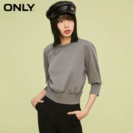 ONLY奥莱夏季中国风盘扣潮圆领七分袖短款T恤女商品大图