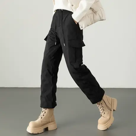 黑色工装羽绒裤女2023新款冬季外穿宽松休闲直筒鸭绒裤加厚加绒裤商品大图