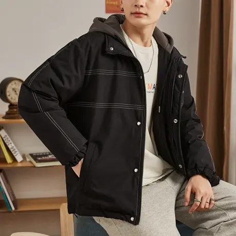 唐狮棉衣男冬季新款短款假两件宽松潮牌棉服棉袄男加厚工装外套图片