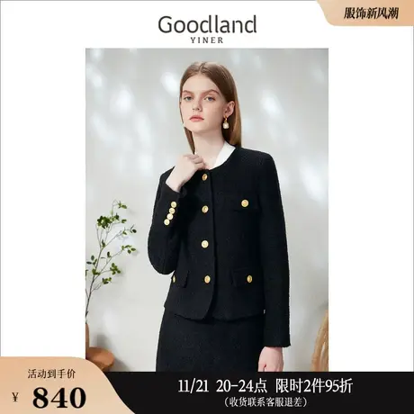 【千金风】Goodland美地女装2023春季 粗花呢小香风羊毛外套商品大图