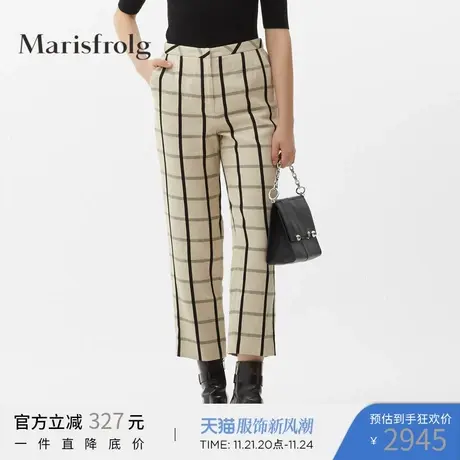 Marisfrolg玛丝菲尔女装2021年春季新款格子高腰九分裤直筒休闲裤商品大图