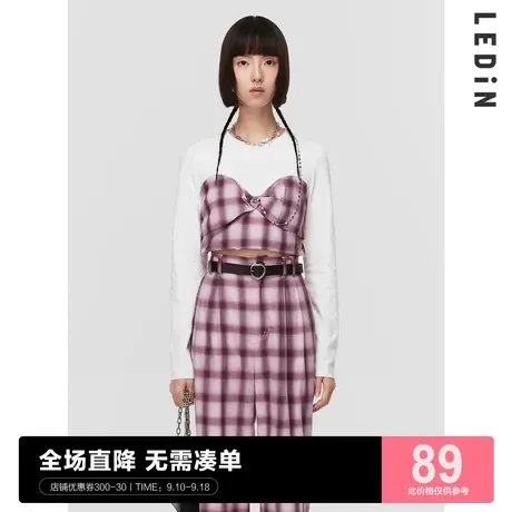 乐町拼接针织上衣休闲秋季新款长袖T恤打底C1CDC1303商品大图